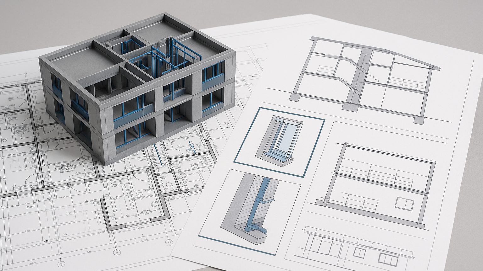 Modelo BIM de construcción con tuberías y estructura de colores